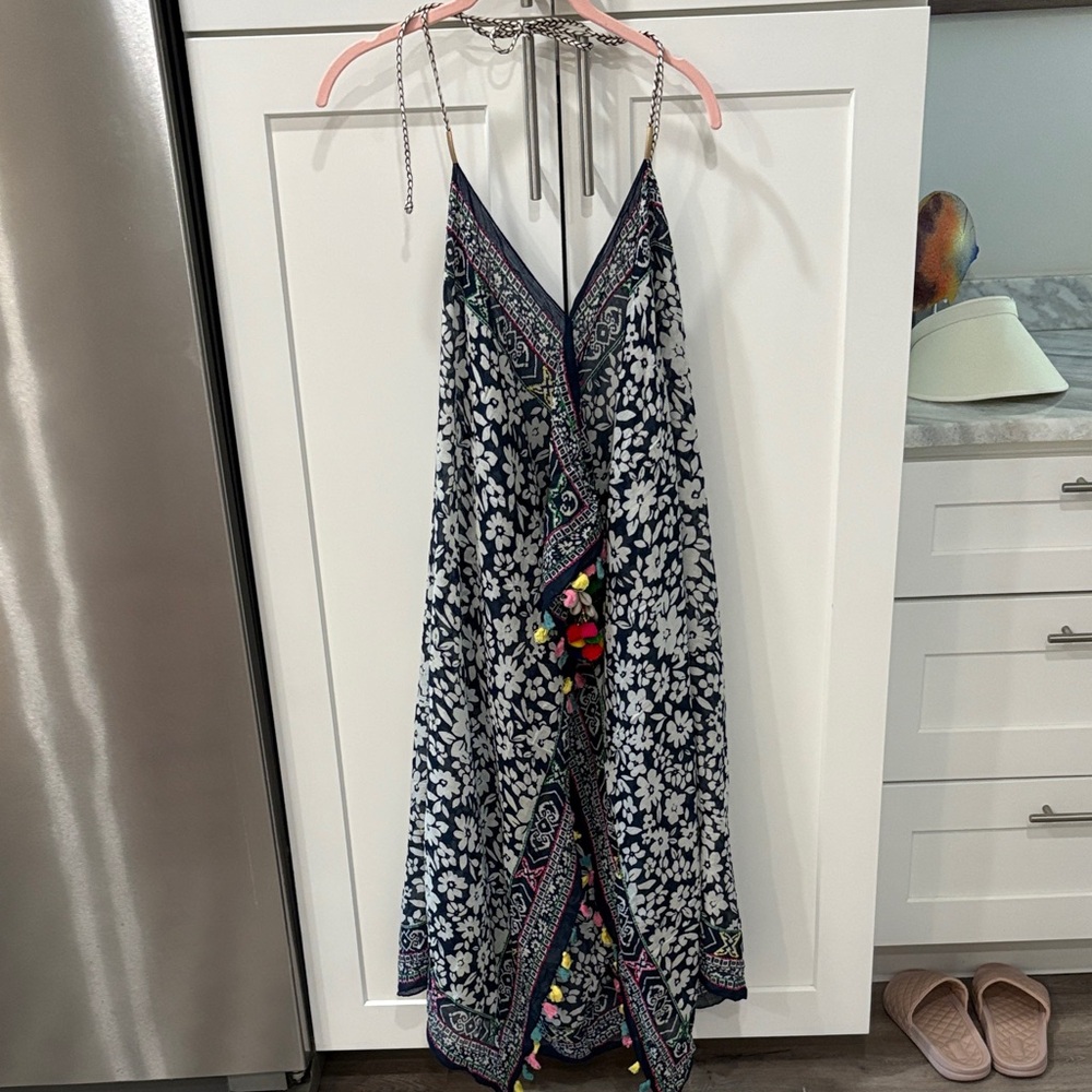 Subtle Luxury Navy and White Floral Swim Coverup